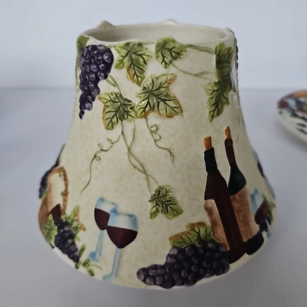 Vintage Yankee Candle Wine Vineyard Ceramic Jar Shade and Tray Set‎ Grapes Decor